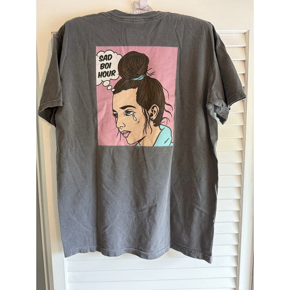 Emma Chamberlain Sad Boi Graphic Tee Shirt Adult Size Medium Gray cotton Merch
